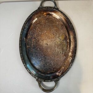 VTG WM Rogers Victorian Floral Rose Silverplate Handled‎ Oval Serving Tray 580